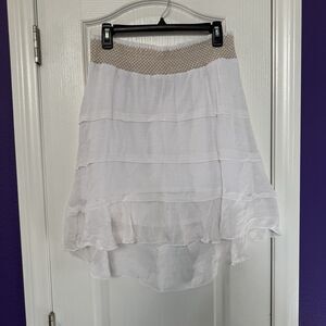 Iz Byer High Low Ruffled White Elastic Waist Stretch Skirt Women’s Size XL NWT